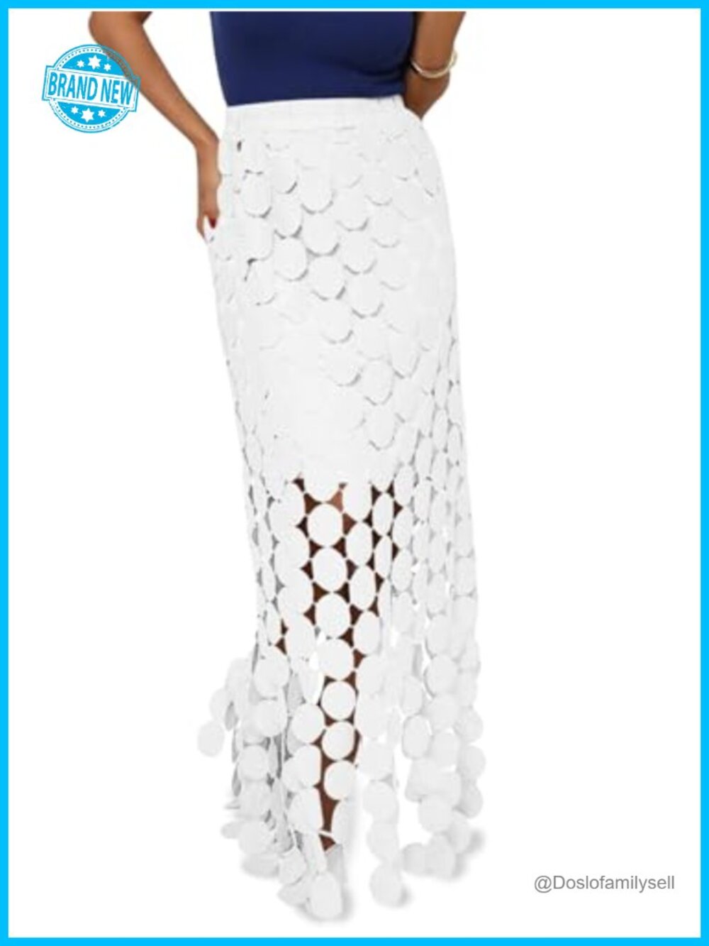 Hollow Out Maxi Skirt Boho Fringe Hem Elastic Waist Summer Beach